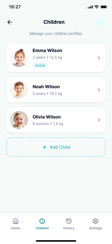 Little Doses children profiles screen